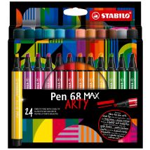 Lot De 24 Feutres De Dessin Pointe Biseautée - Stabilo - Couleurs Assorties - Pen 68 Max Arty - Stabilo