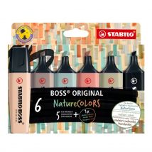 Lot De 6 Surligneurs Pointe Large - Nature - Stabilo Boss Original - Stabilo