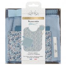 Kit Couture Premier Repas - 1 Bavoir Et 2 Lingettes Bleu - Com 1 Idée