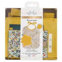 Kit Couture Premier Repas - 1 Bavoir Et 2 Lingettes Jaune - Com 1 Idée