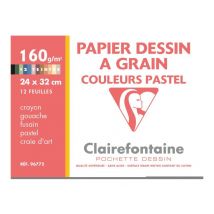 Pochette Papier Dessin À Grain - Assorti Pastel - 24x32 - 12 Feuilles - 160g - Clairefontaine