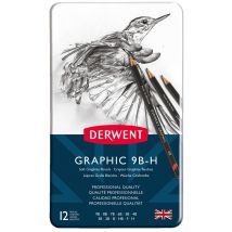 12 Crayons Graphite Derwent - Boîtier En Métal