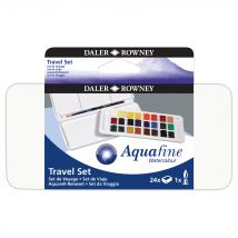 Coffret De Voyage Aquarelle Aquafine - 24 Couleurs Assorties & 1 Pinceau - Daler Rowney