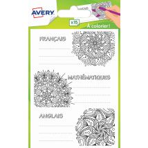 15 Étiquettes Matières Scolaires - Coloriage - 76 X 34 Mm - Avery
