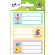 15 Étiquettes Scolaires - Flamant Rose, Pastèque Et Ananas - 76 X 34 Mm - Avery