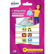 Lot De 36 Étiquettes Pour Vêtements Avery - Motifs Animaux - 45 X 13 Mm