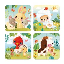Puzzles Évolutifs 6 À 12 Pièces - Animaux De La Ferme - Juratoys - 4 Unités - Janod