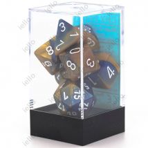 7 Dés Pour Jdr Chessex - Gémini - Bleu Or Blanc