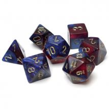 7 Dés Pour Jdr Chessex - Gémini - Bleu Rouge Or