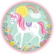 8 Assiettes 23 Cm Licorne - Magical Unicorn - Amscan