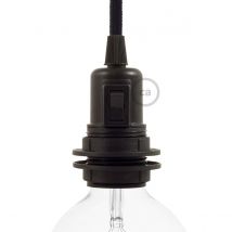 Kit Douille E27 En Thermoplastique Avec Écrou Double Bague Pour Abat-jour Serrecable Et Interrupteur - Noir - Creative Cables