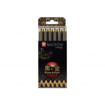 Pack De 6 Feutres Fins Noirs Pigma Micron Black & Gold Edition - Sakura
