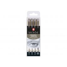 Sakura Pigma Micron - Ensemble De Stylo-brosse Et Crayon Fin - Gris Clair