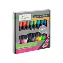 Lot De 18 Tubes 36 Ml De Peinture Acrylique Nassau - Fluorescent Et Métallique - Gonge