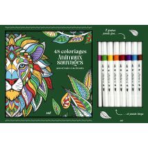 Coffret Coloriages : =animaux Sauvages : Un Carnet À Colorier Avec Des Feuilles Détachables Et 8 Feutres - Merci les livres