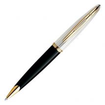 Stylo Bille - Bleu - Carène Deluxe Laqué Noir, Finitions Or - Pointe Moyenne - Waterman