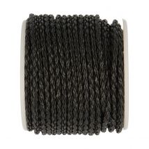 Ruban Cordelière Tressée En Skai 3mm - Noir - Vendu Au Décimètre