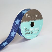 Bobinette Frou-frou - 4 M X 16 Mm - Gros Grain - Etoile Bleu Intense