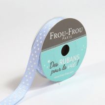 Bobinette Frou-frou - 4 M X 10 Mm - Gros Grain - Pois Celeste