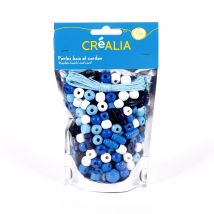 Sachet De Perles Bleues En Bois Avec Cordon - Créalia - Créalia enfants