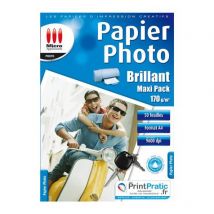 Papier Photo Brillant - A4 170g/m² - 50 Feuilles - Pour Imprimante Jet D'Encre - Micro Application
