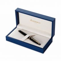 Stylo Plume - Bleu - Carène Laqué Noir, Finitions Or - Plume Moyenne - Waterman