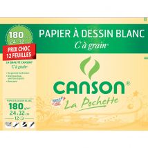 Papier Dessin - 12 Feuilles 24 X 32 Cm - 180g/m² - C À Grain - Canson - Blanc