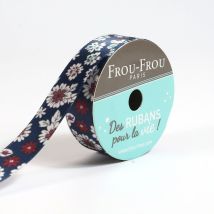 Bobinette Frou-frou - 5 M X 16 Mm - Satin Fleuri - Navy