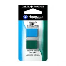 Aquarelle Daler Rowney - Aquafine - 1/2 Godet - Bleu De Céruléum Et Turquoise Transparent