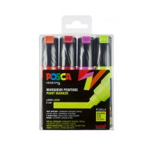 Set De 4 Marqueurs Posca - Pointe Large Biseautée - Couleurs Fluos
