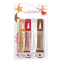 Lot De 4 Stylos De Glaçage Scrapcooking - Or, Choco, Blanc, Rouge - 80 G - Scrapcooking