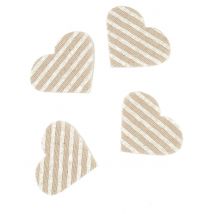 24 confettis cœur en lin rayé 5,5 x 4 cm pour mariage