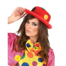 Chapeau melon rouge clown à pois adulte