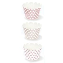 6 habillages à cupcake en carton rose poudré 5 x 7,5 x 5 cm à petits pois