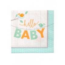16 serviettes en papier hello baby bleu oiseaux baby shower