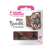 Kit bracelet à broder cuir marron motif étoile avec coton turquoise
