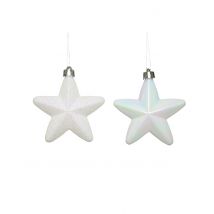 6 suspensions pour sapin étoiles blanches 7,5 cm pailletées et iridescentes