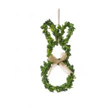 Suspension lapin feuilles vertes 39 cm avec nœud en jute