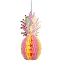 Suspension en papier alvéolé ananas multicolore 30 cm à dorure