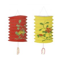 2 Lanternes chinoises rouge et jaune 15,2 x 22,9 cm