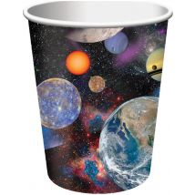 8 Gobelets en carton anniversaire de l'espace 266 ml