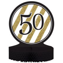 Centre de table en papier alvéolé 50 ans noir et doré 23 x 30 cm