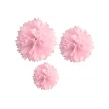 3 Pompons en papier rose 20, 30 et 40 cm