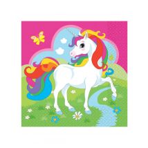 20 Serviettes en papier Licorne multicolore 33 x 33 cm