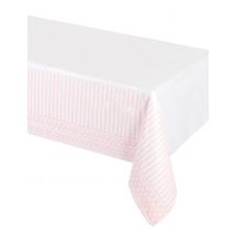 Nappe en plastique rayé et à pois rose et blanc 137 x 259 cm