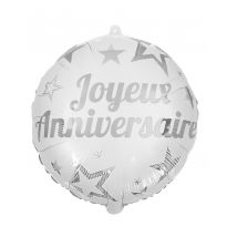 Ballon aluminium joyeux anniversaire blanc 45 cm