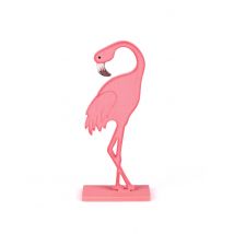 Flamant rose en bois sur socle rose 15 cm