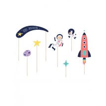 7 Cake toppers en carton space adventure 9,5 - 24,5 cm