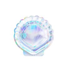 6 Assiettes en carton forme coquillage holographique 18,5 cm