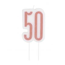 Bougie d'anniversaire sur pic 50 ans rose pailletée 7 cm